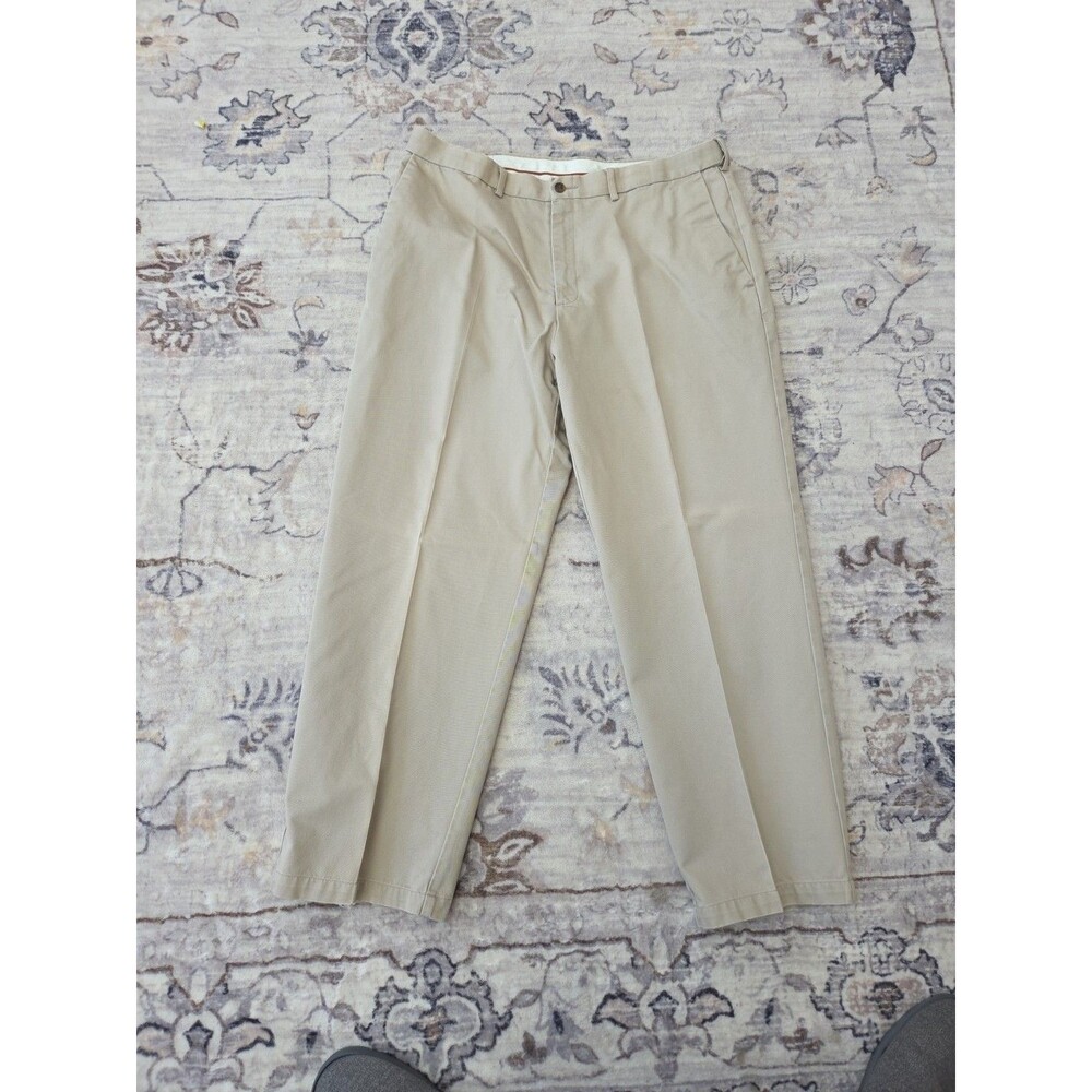 #409 Haggar Pants Men 38x29 Beige Chino Casual Zip Fly 100% Cotton